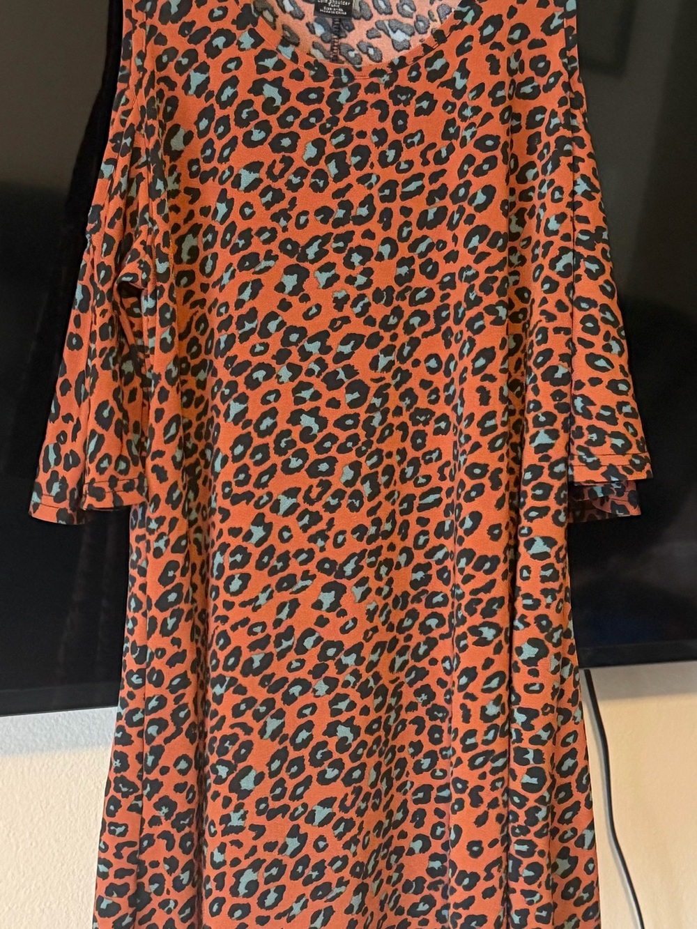 Women's Dark Orange Leopard Print Cold-Shoulder Tunic